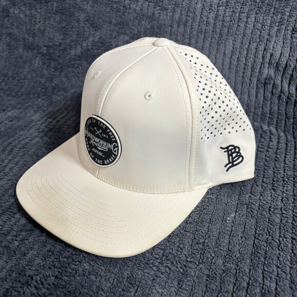 Branded Bills Hat Mens OSFA White Hardworking American Snapback Style 585 Patch